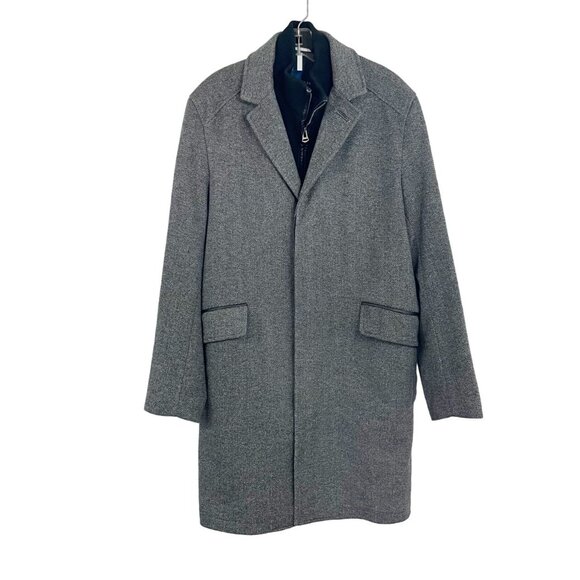 Cole Haan Men's Classic Wool Twill Topper Coat Ribbed Knit Bib Gray Black MEDIUM - Picture 1 of 10